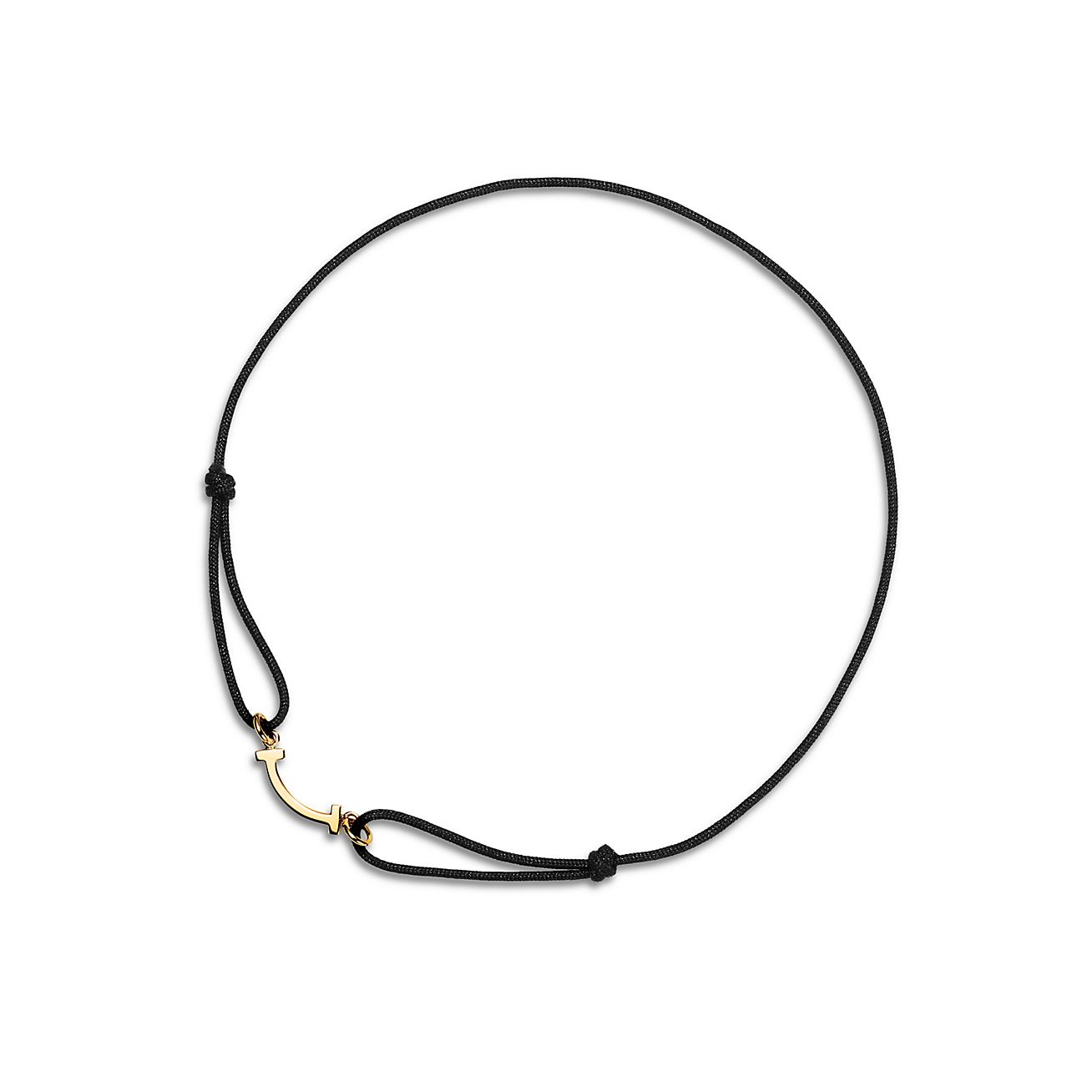 Tiffany T Smile Bracelet in Yellow Gold on A Black Cord, Size: Medium to Extra Large