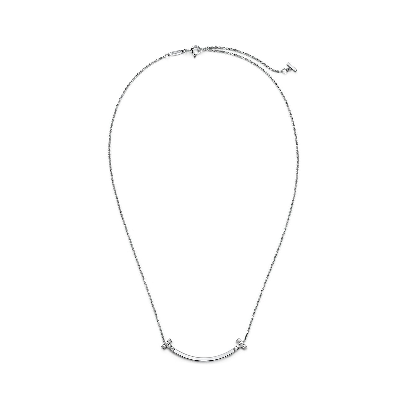 Tiffany T Smile Medium Pendant in White Gold with Diamonds