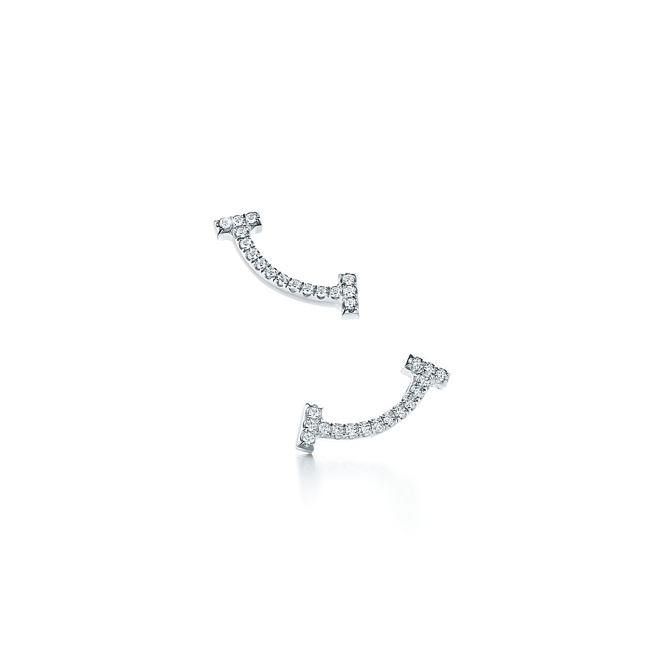 Tiffany T Smile Mini Earrings in White Gold with Diamonds