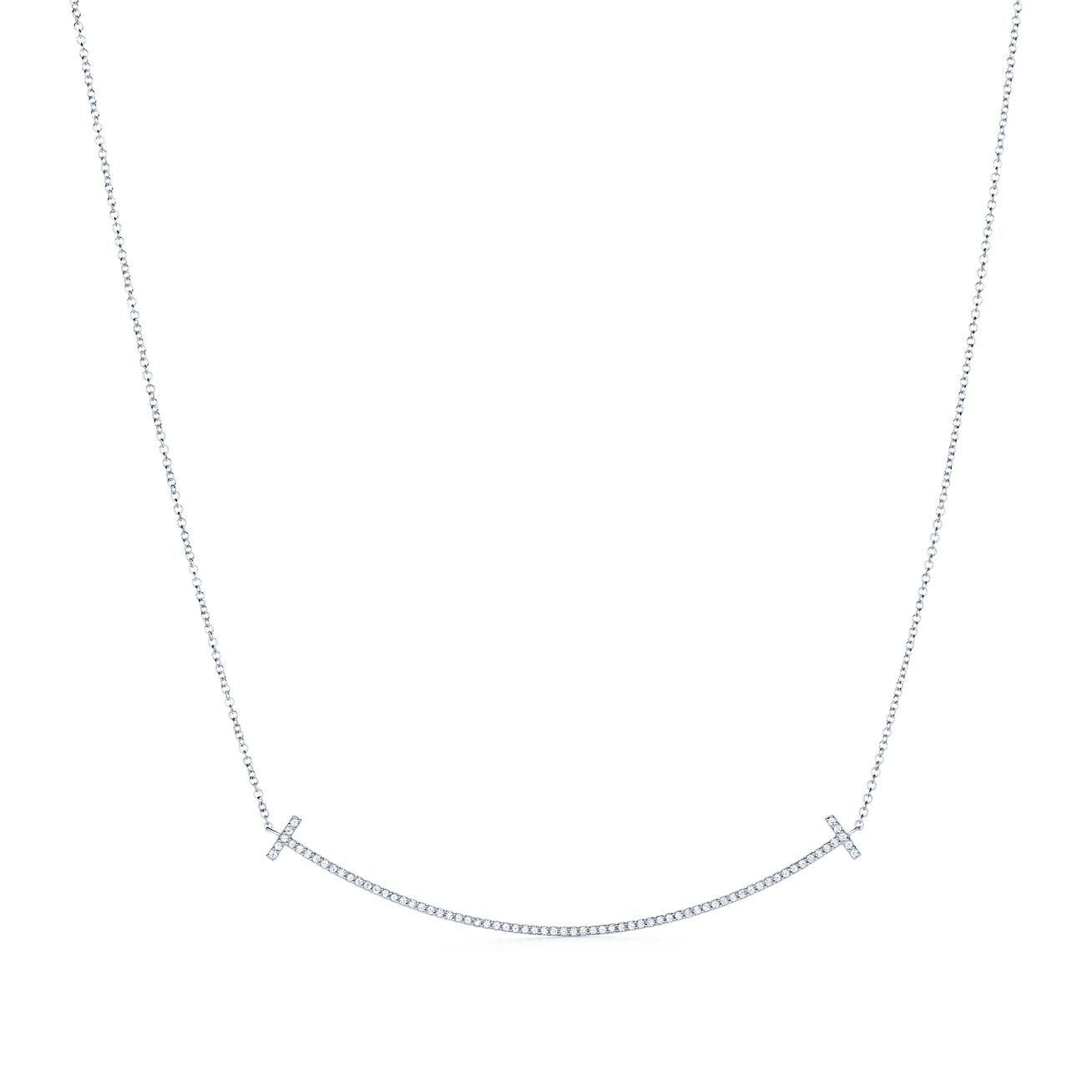 Tiffany T Smile Pendant in White Gold with Diamonds, Large