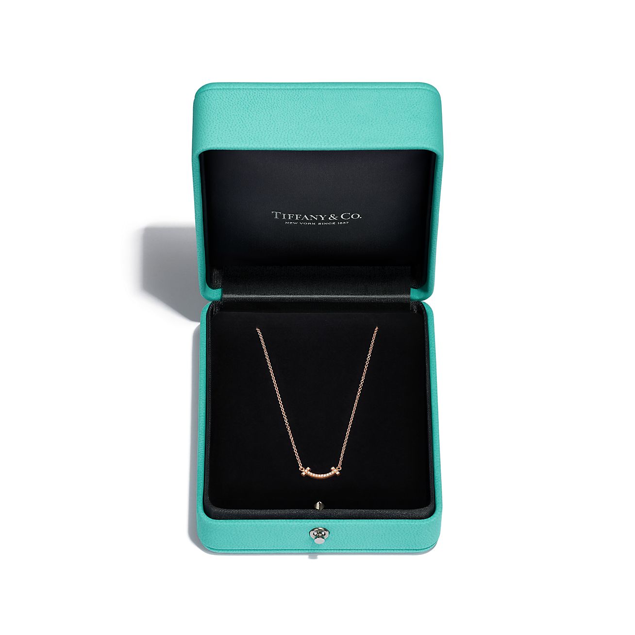 Tiffany T smile pendant in 18k rose gold with diamonds, mini