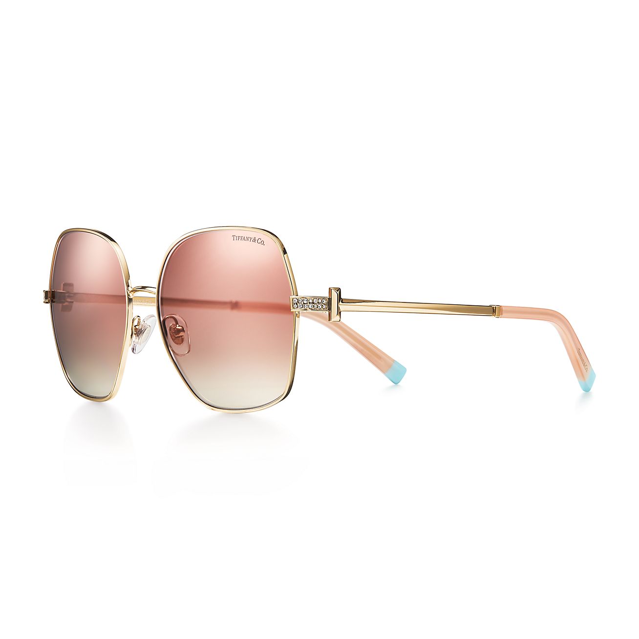 Tiffany T Sunglasses in Pale Gold-colored Metal with Pink Mirrored ...