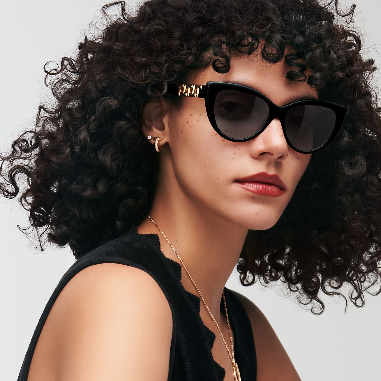 Tiffany T Sunglasses in Black Acetate with Dark Gray Lenses 