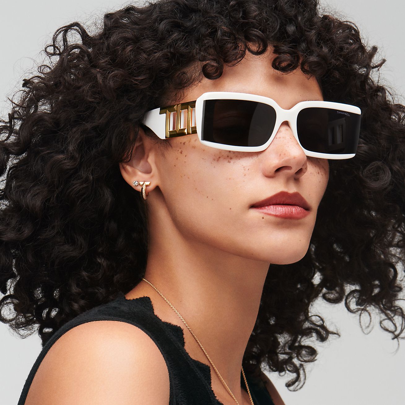 Tiffany T Sunglasses in White Acetate with Dark Grey Lenses 