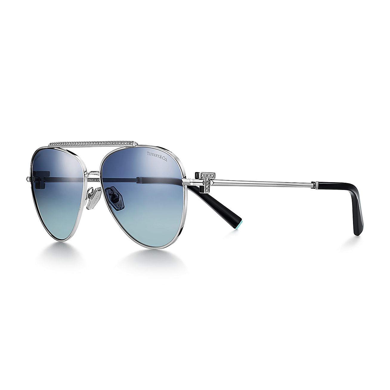 Tiffany T Sunglasses in Silver-coloured Metal with Tiffany Blue
