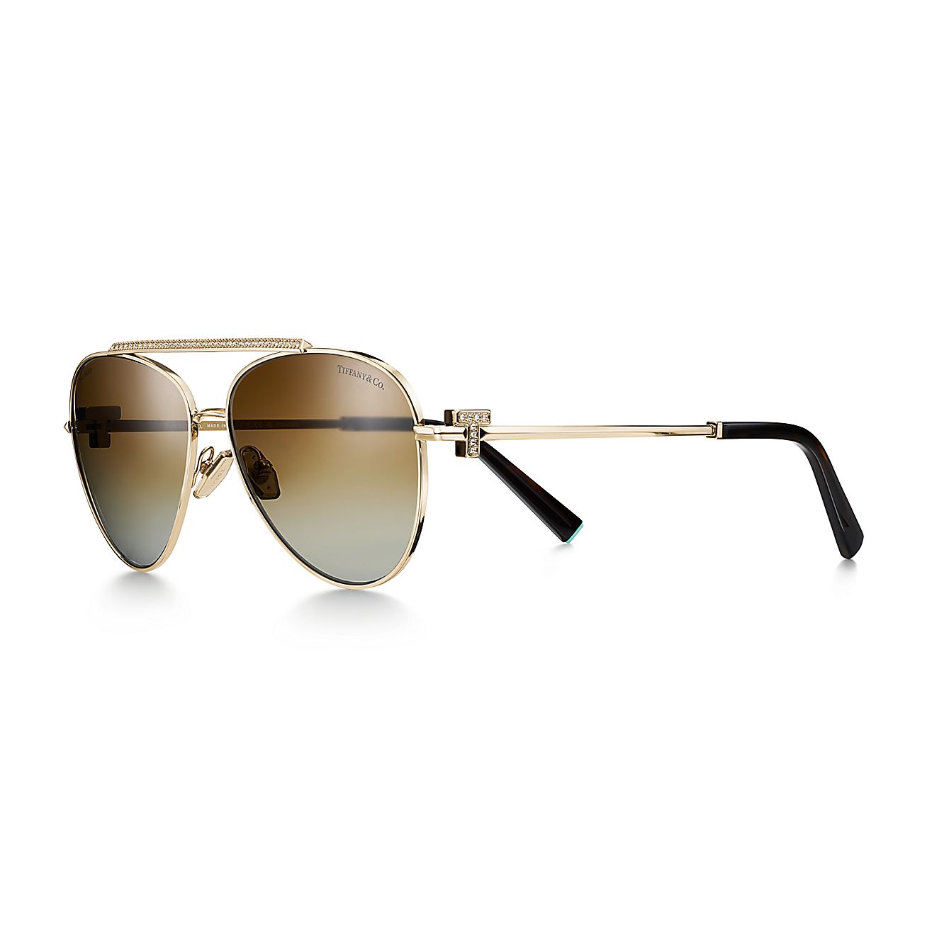Tiffany T Sunglasses in Pale Gold-coloured Metal with Brown