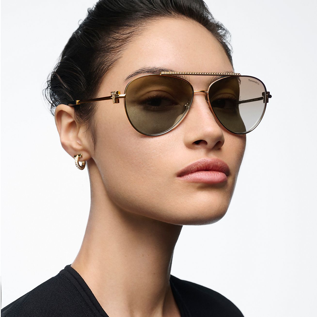 Tiffany T Sunglasses in Pale Gold-colored Metal with Brown