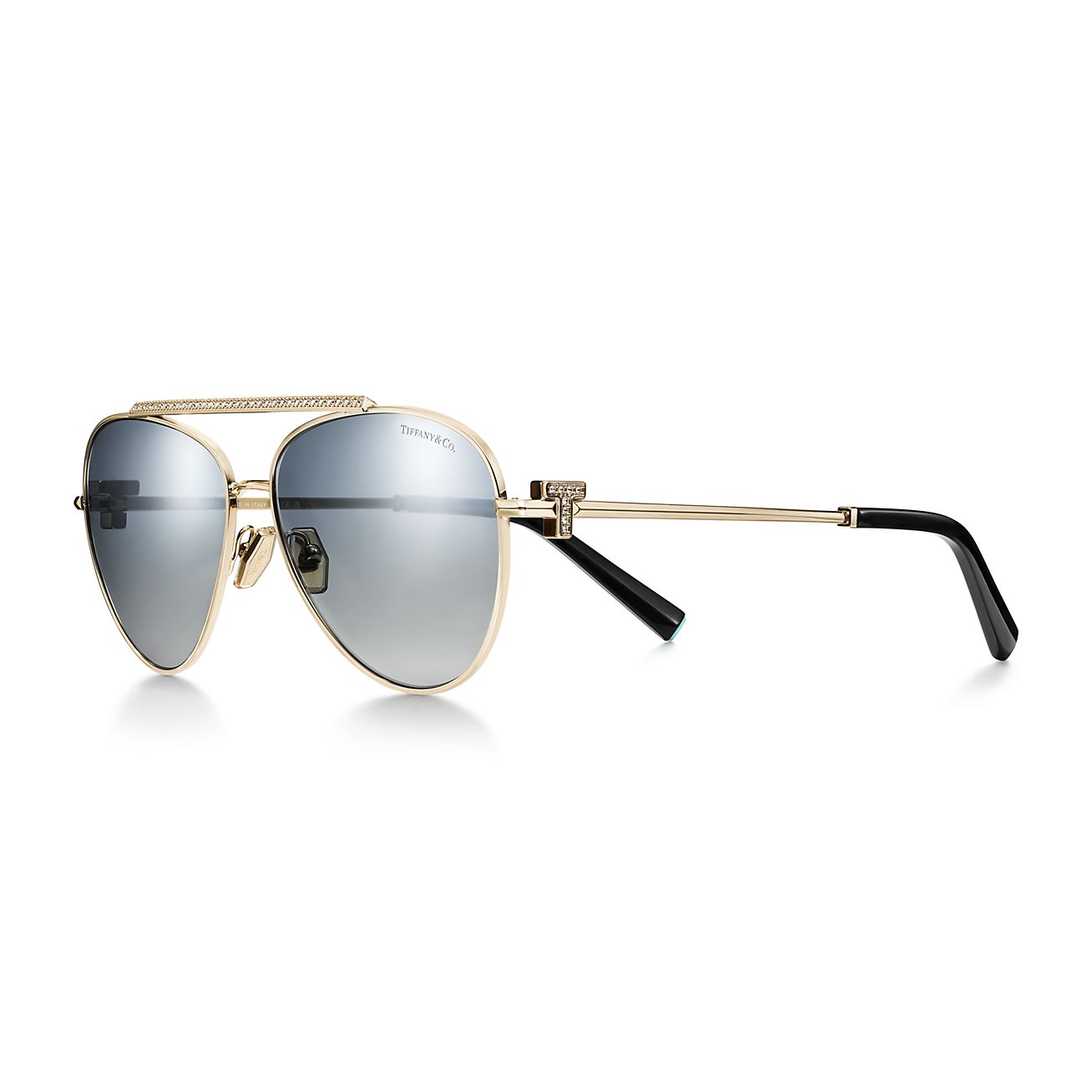 Tiffany T Sunglasses in Pale Gold-colored Metal with Gradient Blue Lenses |  Tiffany & Co.