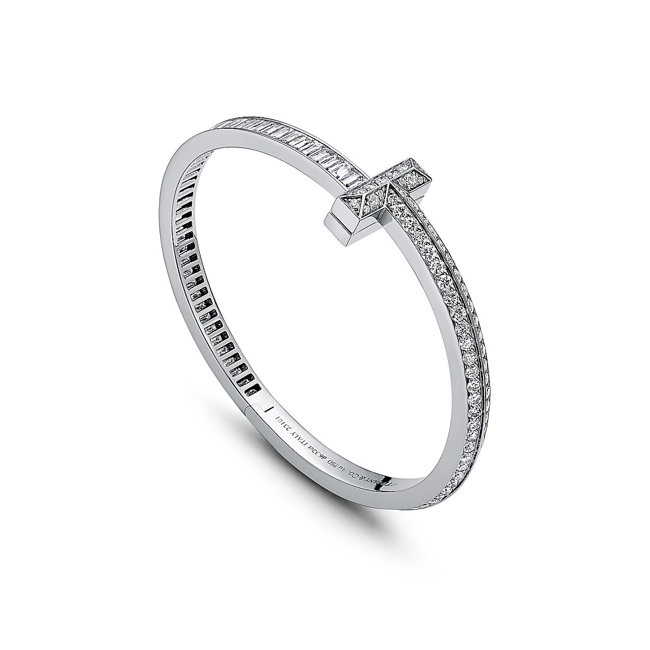 Tiffany T T1 Bangle in White Gold with Baguette and Pavé Diamonds - Alternate shot 1