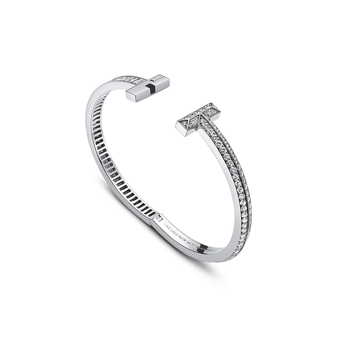 Tiffany T T1 Bangle in White Gold with Baguette and Pavé Diamonds - Alternate shot 1 - Alternate shot 2 - Alternate shot 3