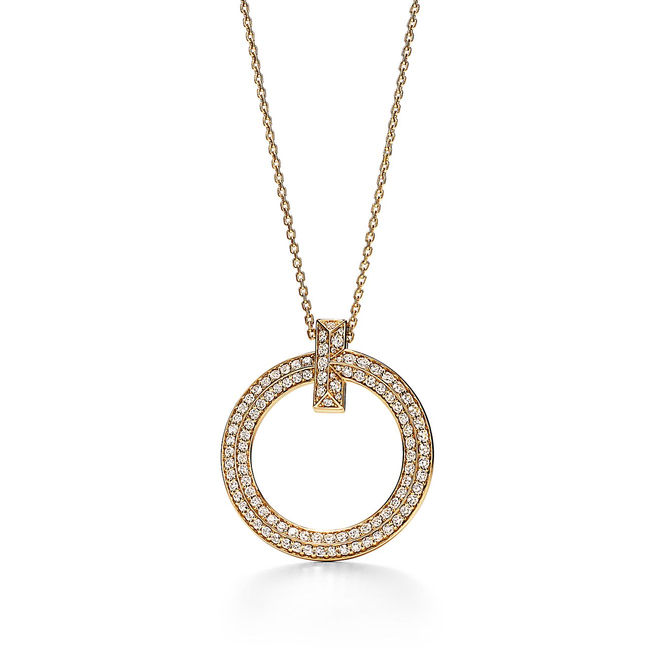 Tiffany T T1 Circle Pendant in 18k Yellow Gold with Diamonds, Large | Tiffany & Co.
