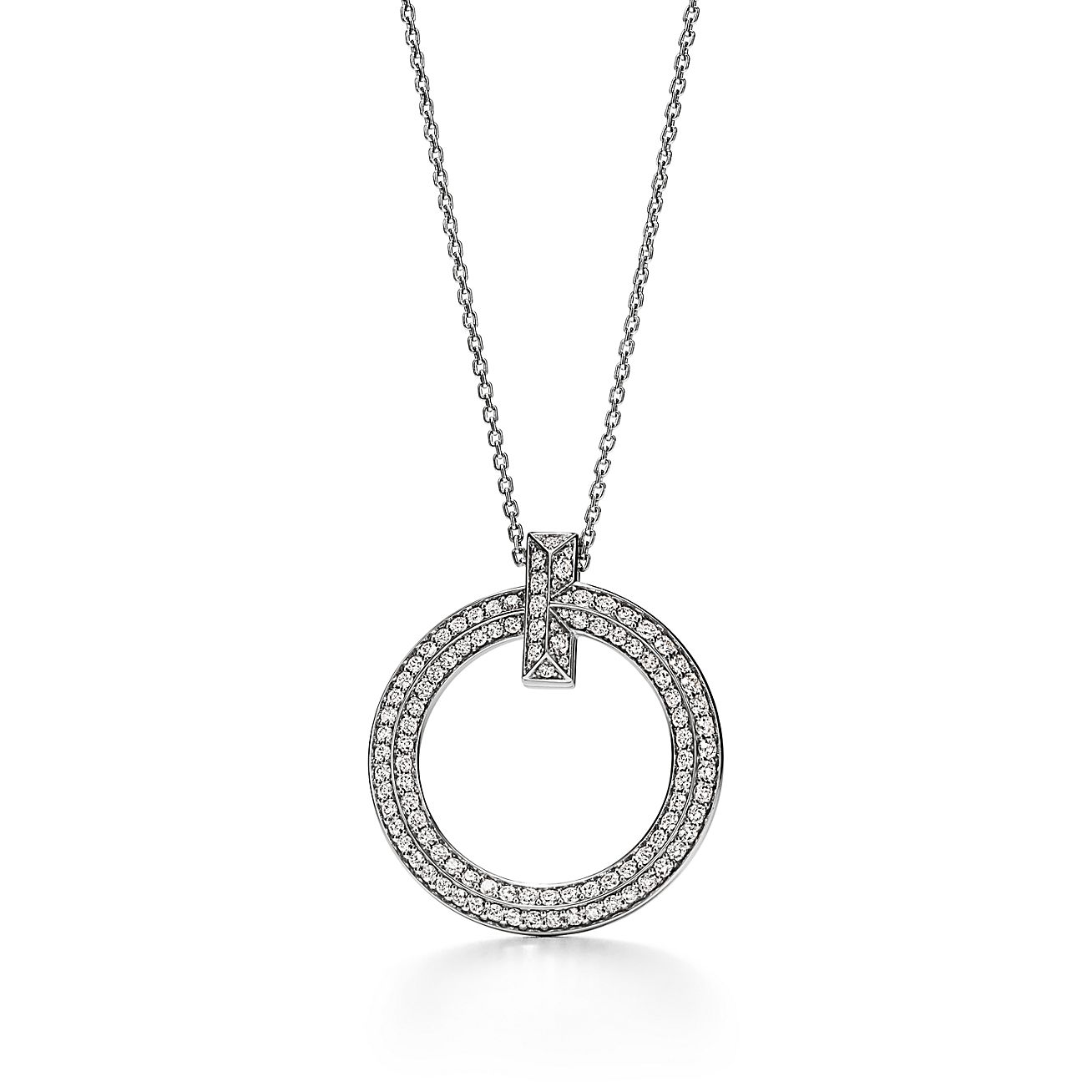 Tiffany T T1 Circle Pendant In 18k White Gold With Diamonds Large