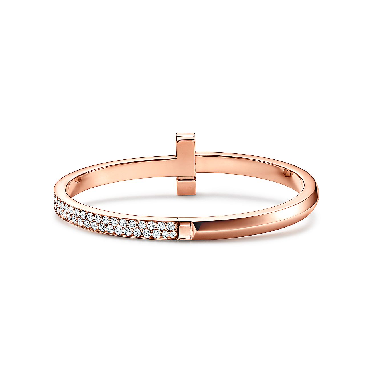 Tiffany & Co. “T” Gold Diamond Hinged Wire Bangle in 18k Rose Gold