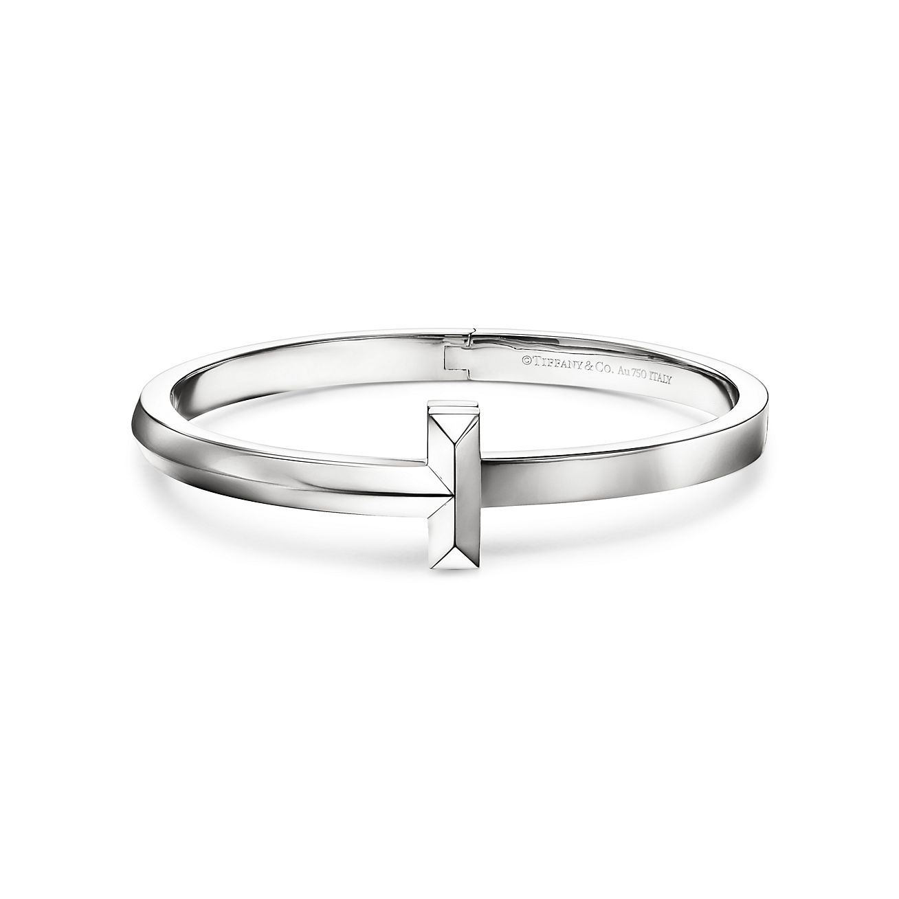 Tiffany T T1 Hinged Bangle in White Gold, Wide | Tiffany & Co.