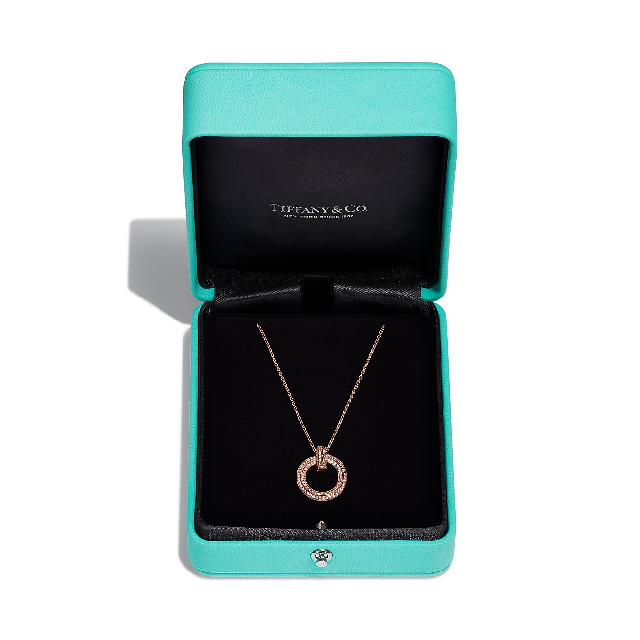 Tiffany T T1 Narrow Circle Pendant in Rose Gold with Pavé