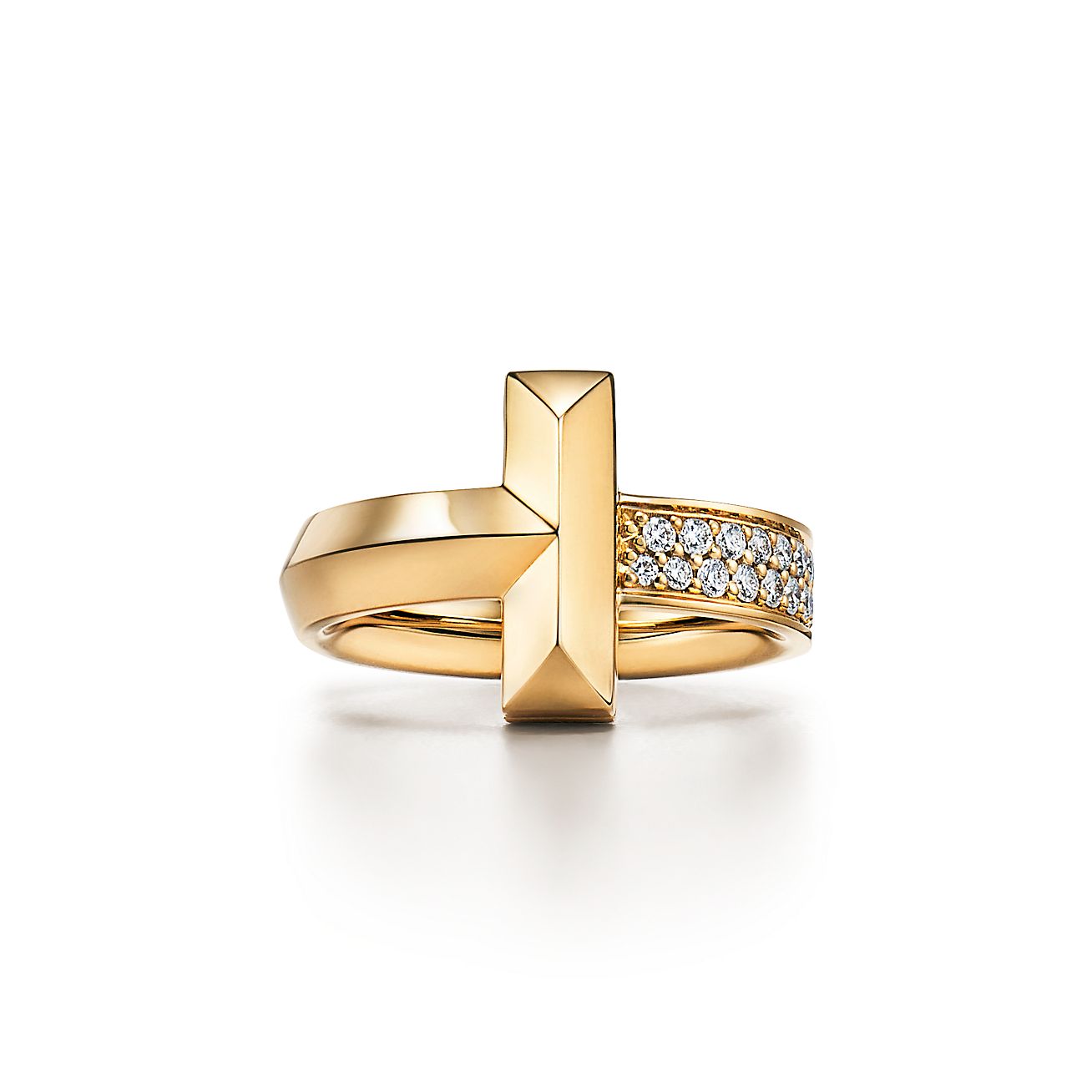 Tiffany T T1 Ring in Yellow Gold with Diamonds, 4.5 mm Wide | Tiffany & Co.