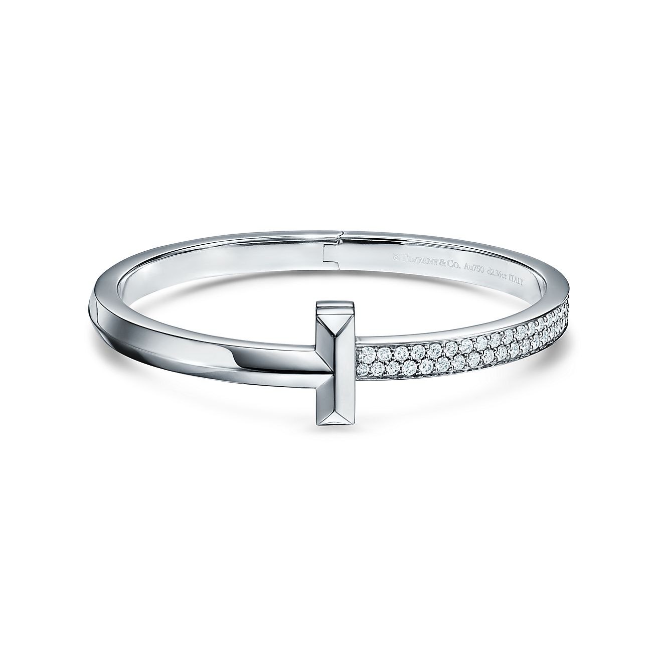 Tiffany T T1 wide diamond hinged bangle in 18k white gold, large ...