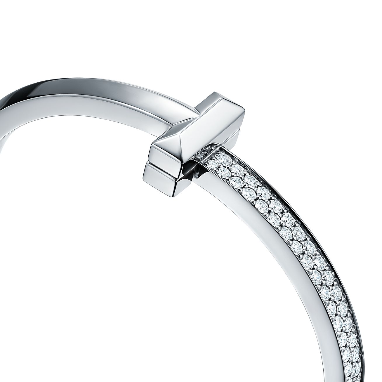 Tiffany T T1 wide diamond hinged bangle in 18k white gold, medium 