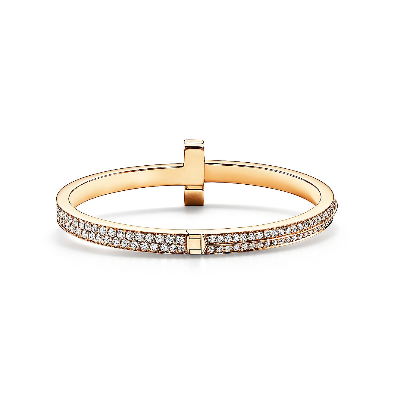 Tiffany T T1 Narrow Diamond Hinged Bangle Bracelet in 18K White Gold, Medium