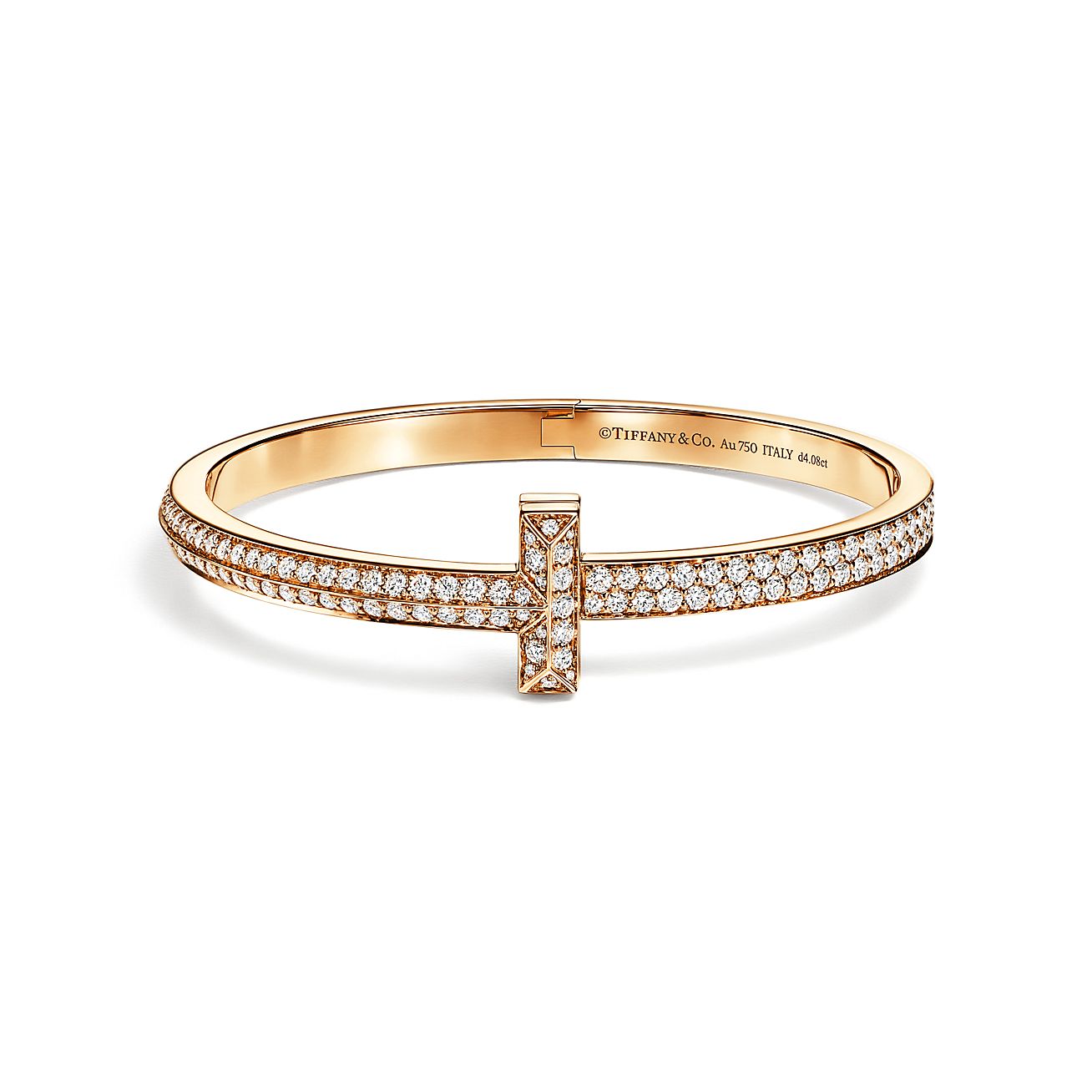 Tiffany T T1 wide diamond hinged bangle in 18k gold, medium. | Tiffany ...