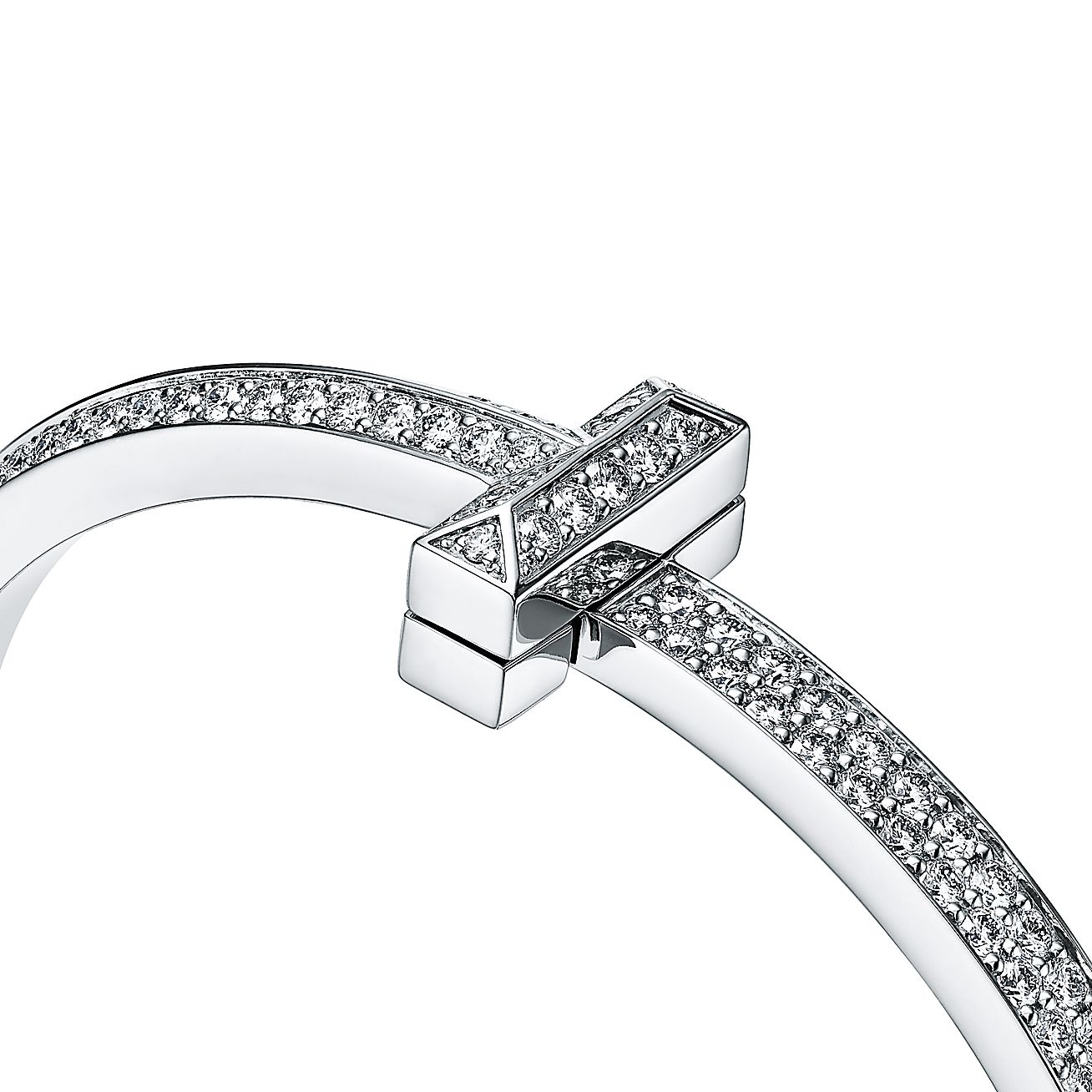 Tiffany T T1 Hinged Bangle Bracelet in White Gold, Narrow, Size: Large