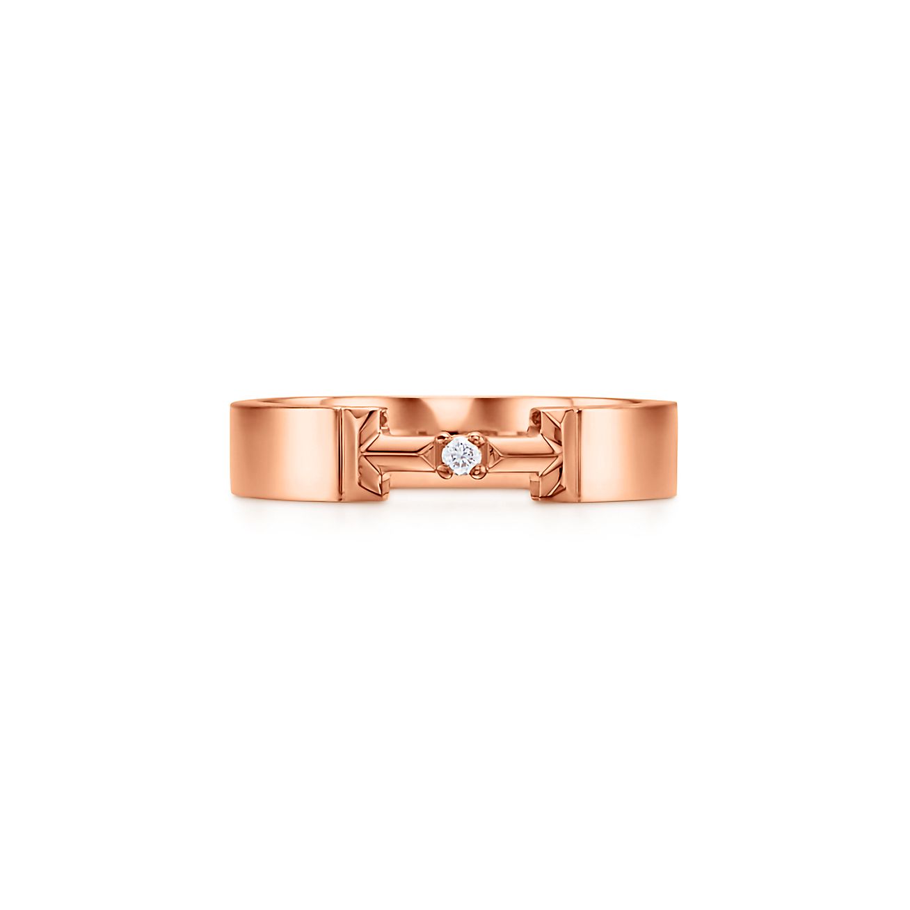 Tiffany T True diamond link ring in 18k rose gold, 4 mm wide. | Tiffany ...