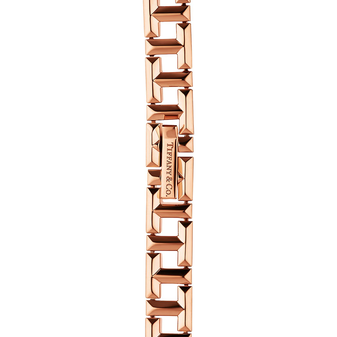 Tiffany T True narrow bracelet in 18k rose gold medium. Tiffany