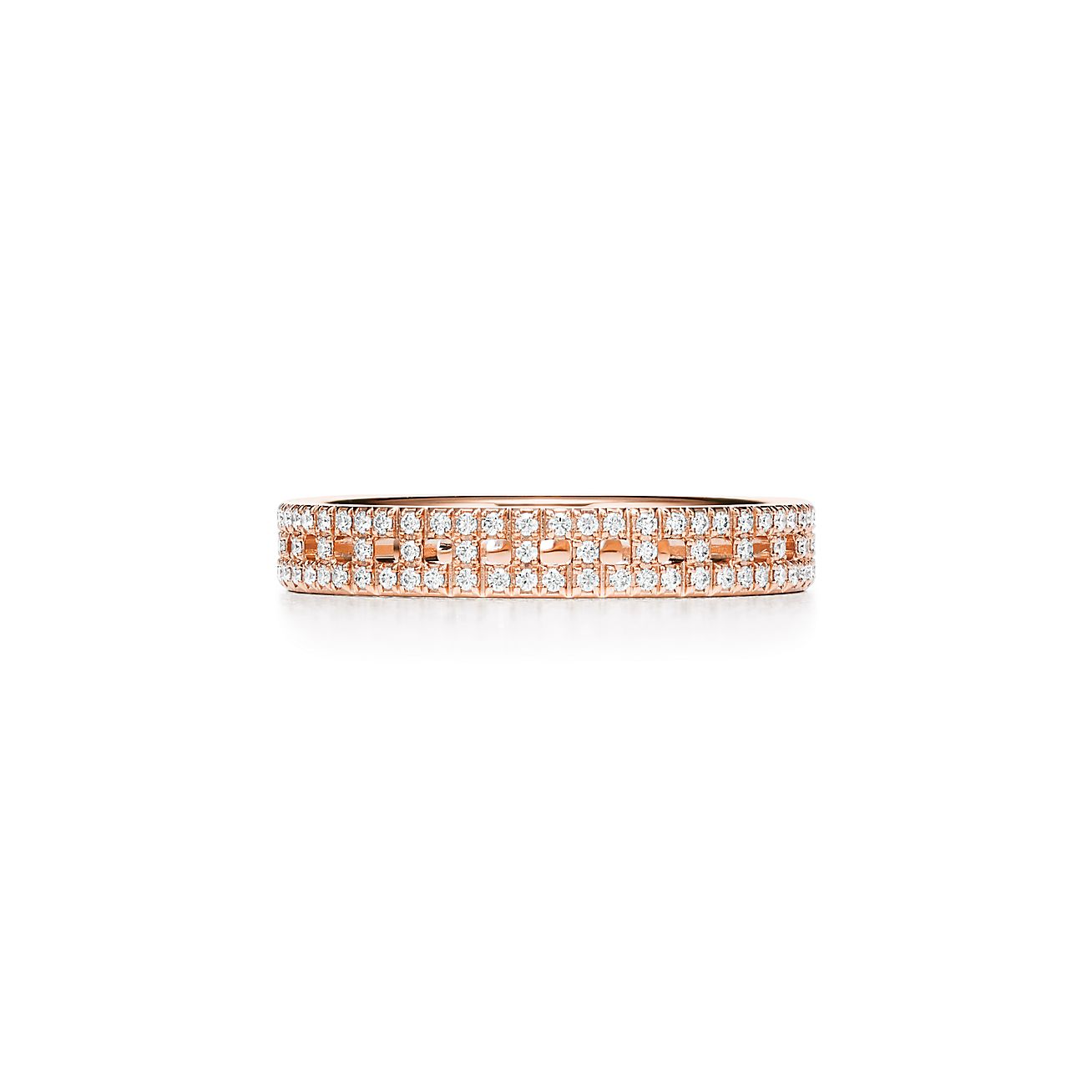 Tiffany T True Narrow Ring In 18k Rose Gold With Pavé Diamonds 35 Mm