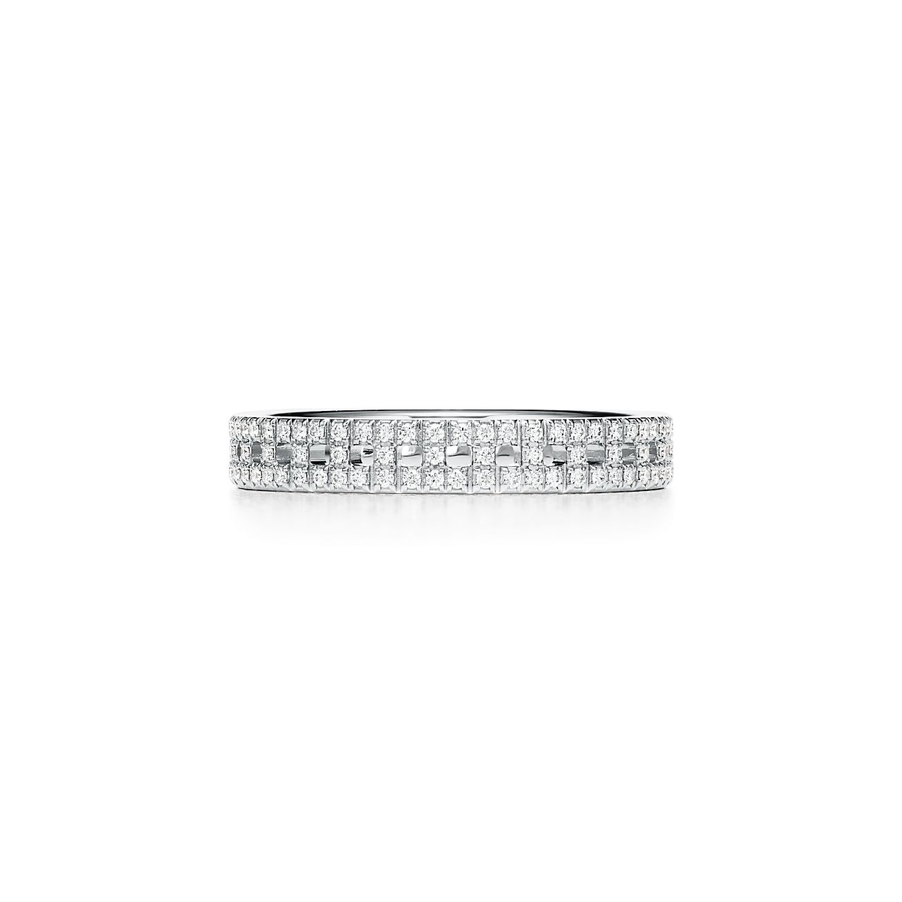 Tiffany T True narrow ring in 18k white gold with pavé diamonds 