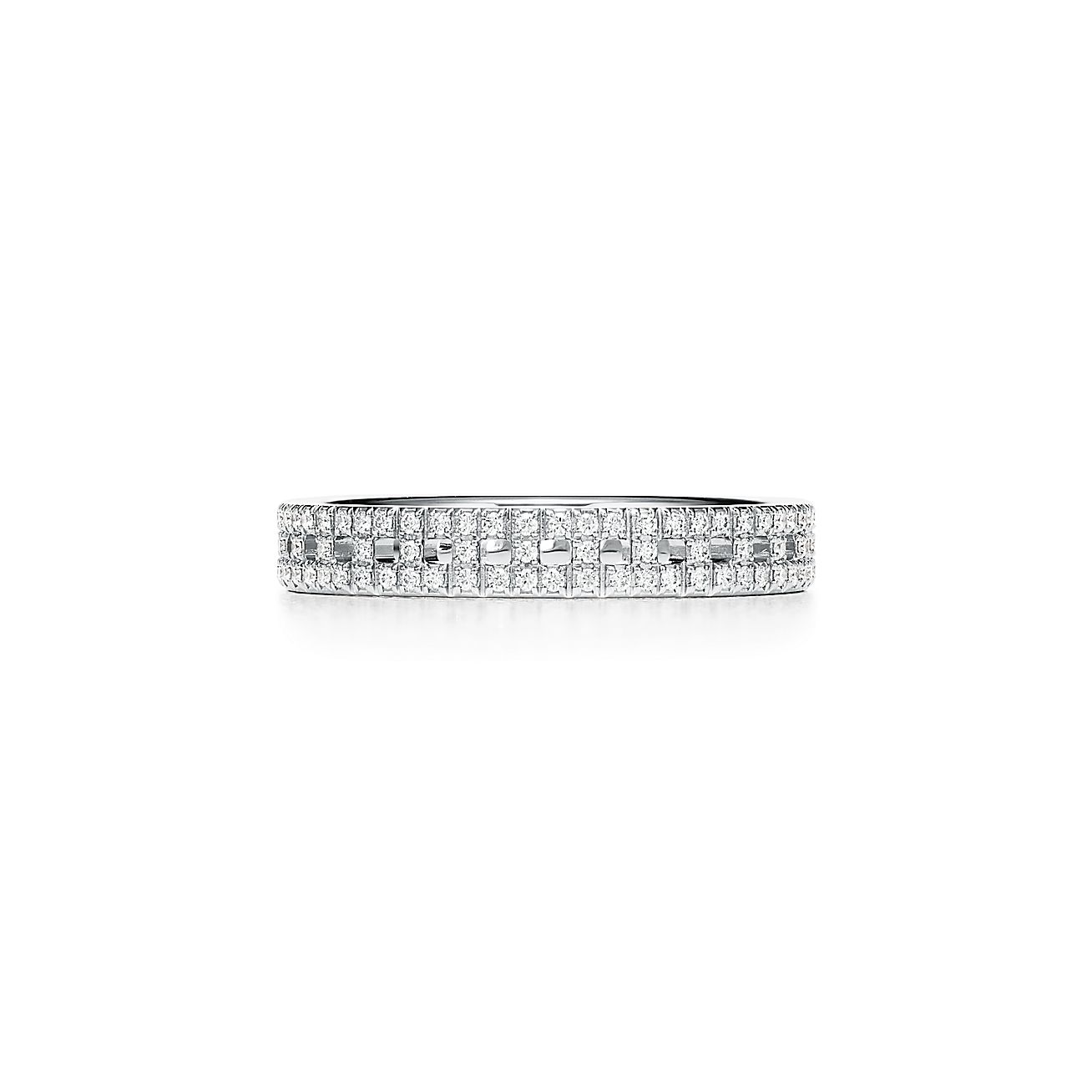 Weggooien bom vals Tiffany T True narrow ring in 18k white gold with pavé diamonds, 3.5 mm  wide. | Tiffany & Co.