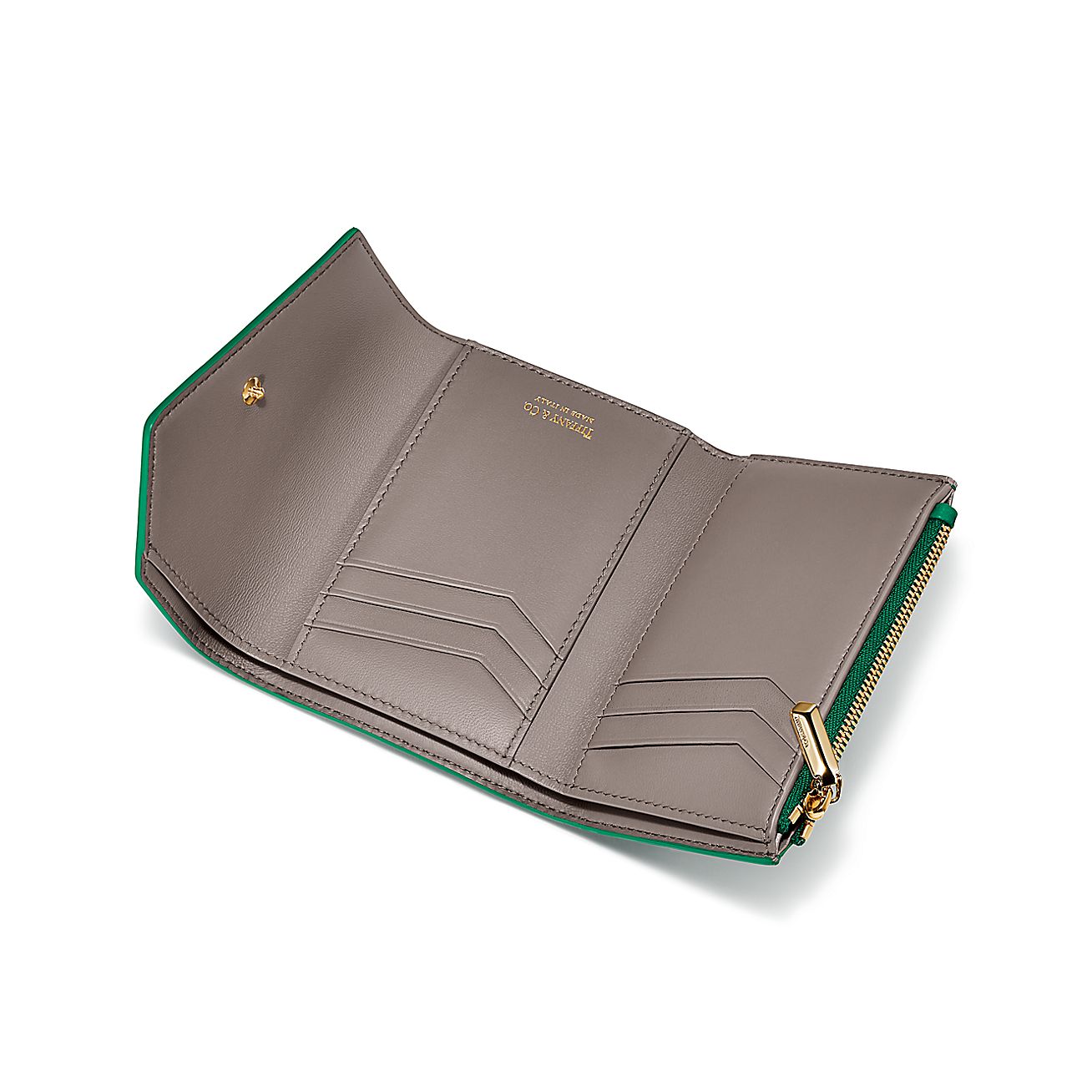 Tiffany T Zip Card Case in Emerald Green colourblock Leather