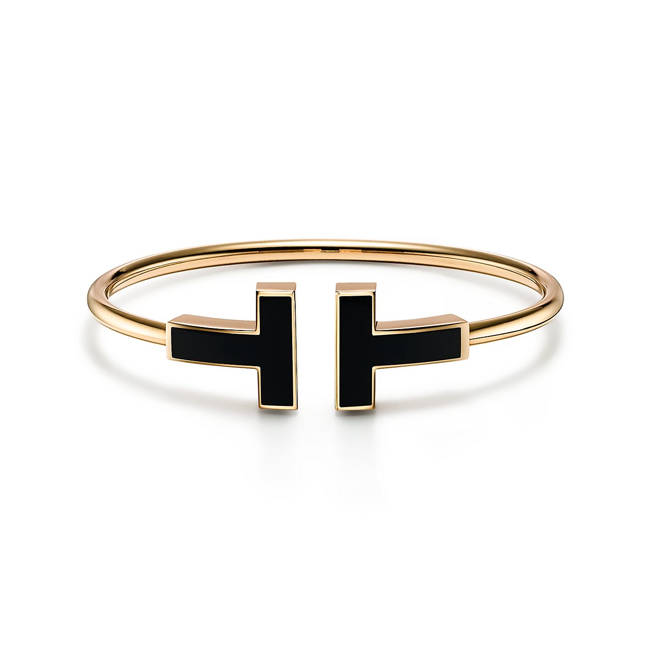 Tiffany T wide black onyx wire bracelet in 18k gold, small