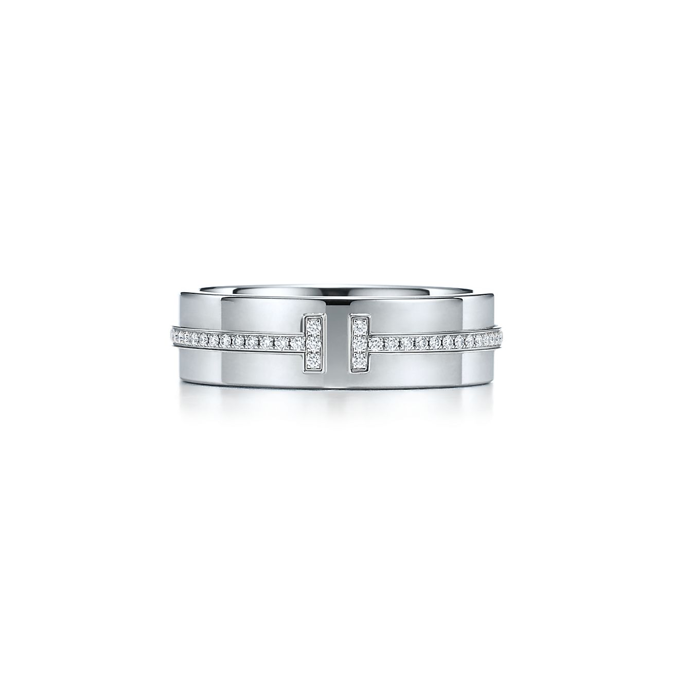 Tiffany T wide diamond ring in 18k white gold, 5.5 mm wide. | Tiffany & Co.