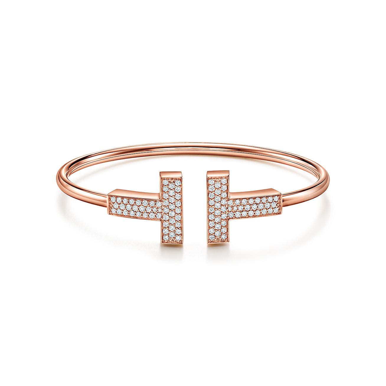 Tiffany T Wide Diamond Wire Bracelet in Rose Gold | Tiffany & Co. US