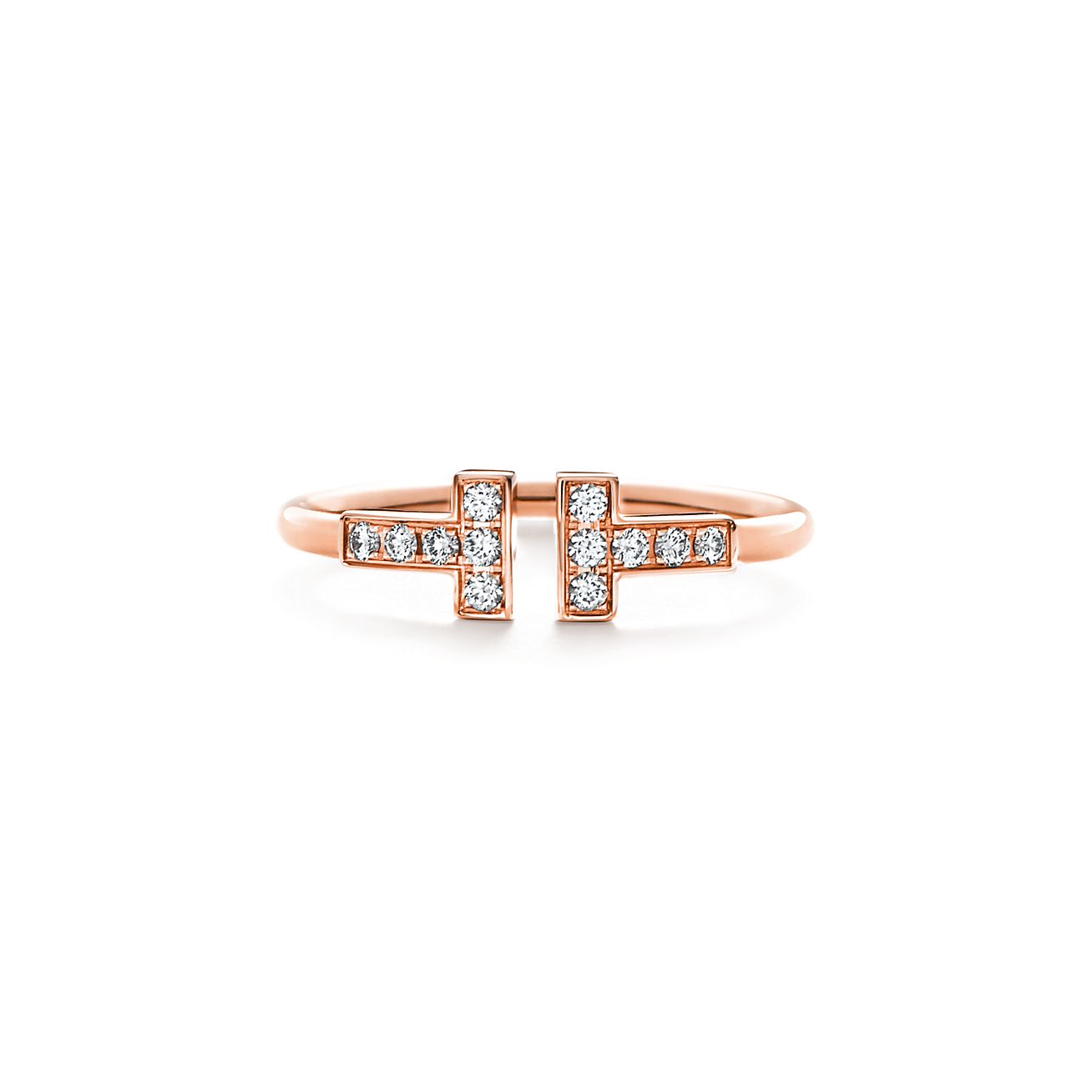 Tiffany T Wire 玫瑰金鑲鑽線圈戒指| Tiffany & Co.