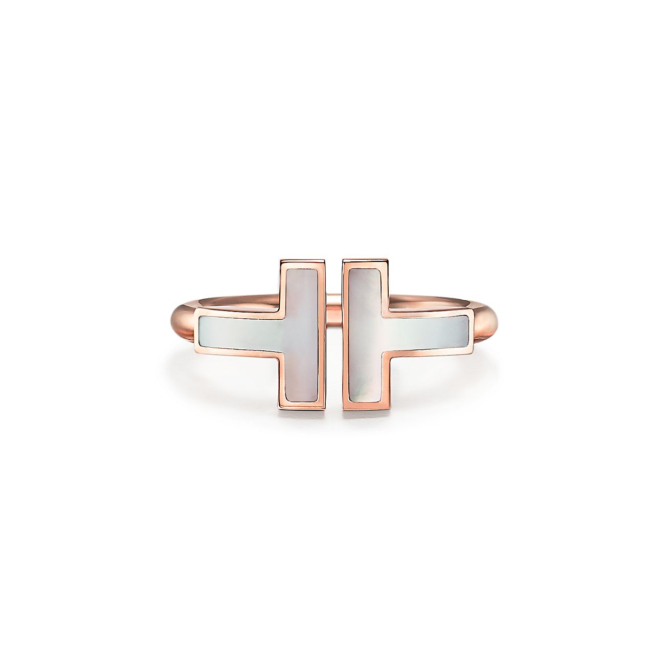 Tiffany T Wire 玫瑰金鑲珍珠母貝線圈戒指 