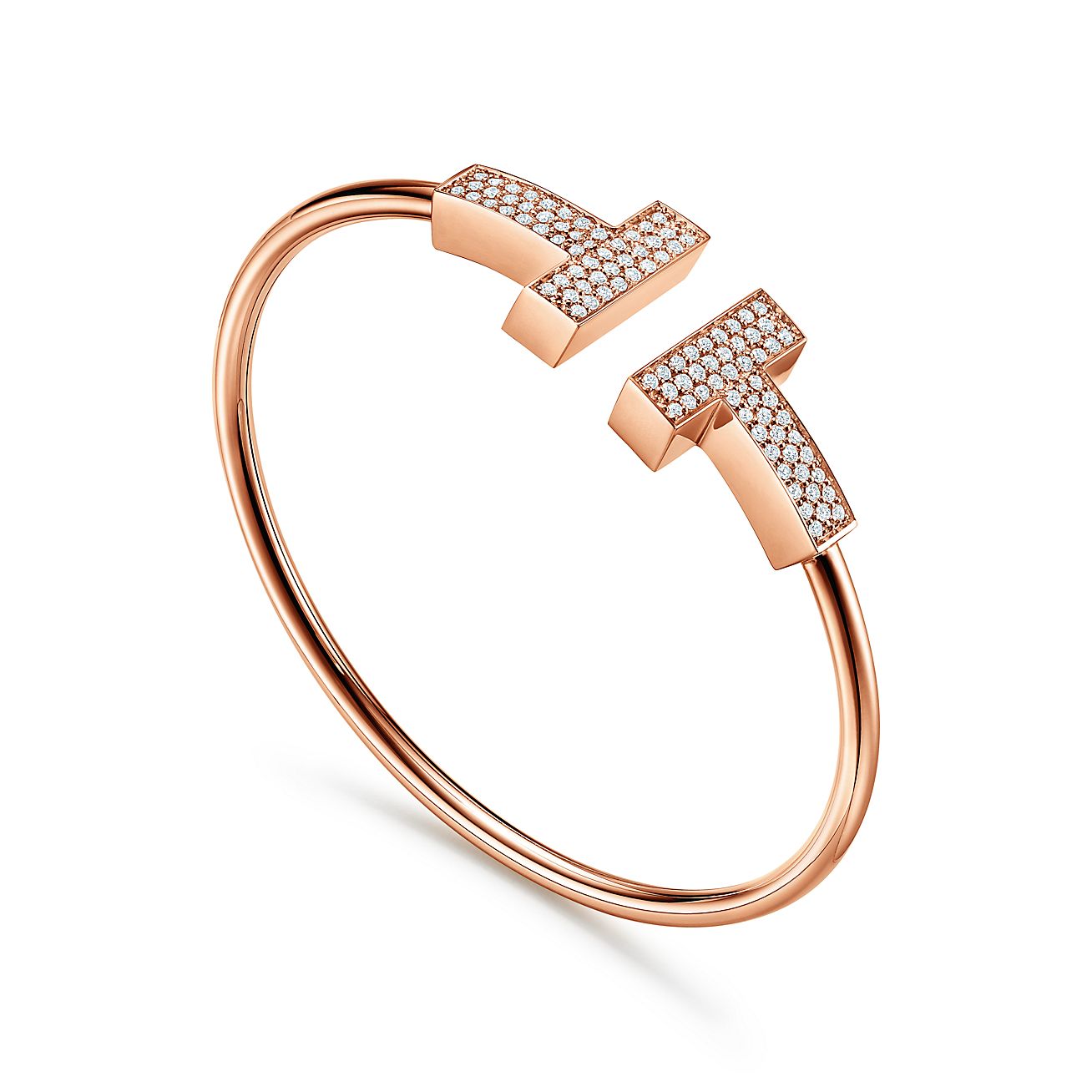 Tiffany T Wide Diamond Wire Bracelet in Rose Gold - Alternate shot 1