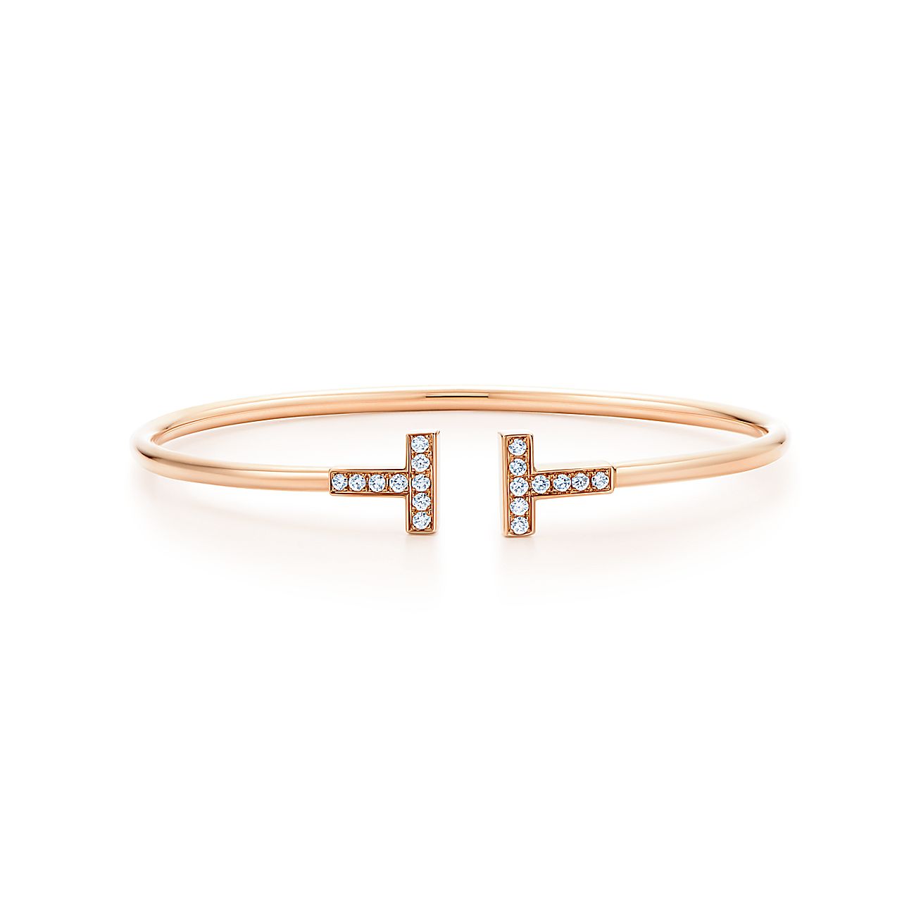 Tiffany T wire bracelet in 18k rose gold with diamonds, medium ...