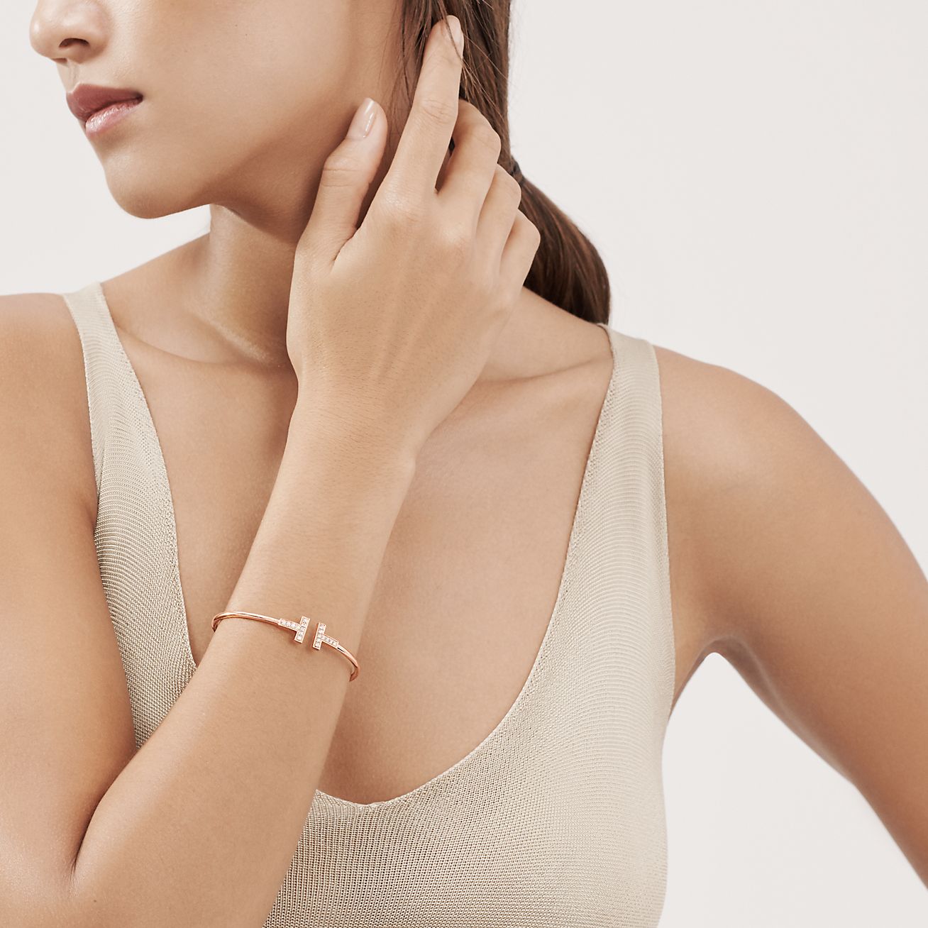 Tiffany T Wire Bracelet in Rose Gold with Diamonds | Tiffany & Co.