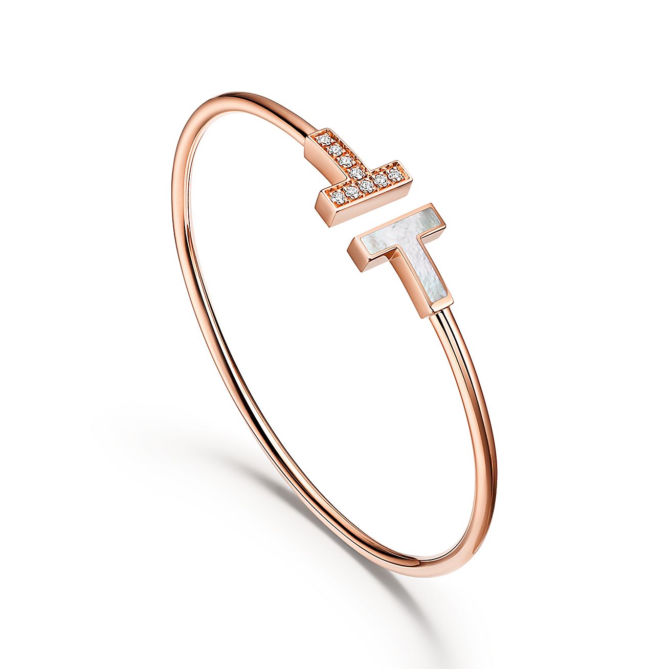 Tiffany T Wire Bracelet in Rose Gold with Diamonds, Size: Small