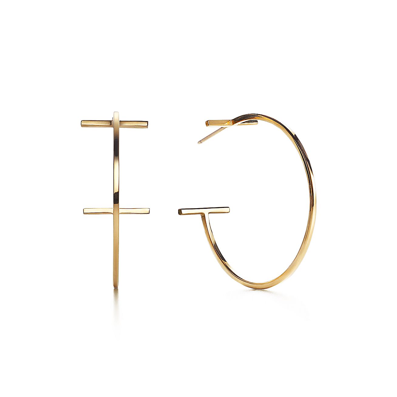 Tiffany T wire hoop earrings in 18k gold, large. | Tiffany & Co.