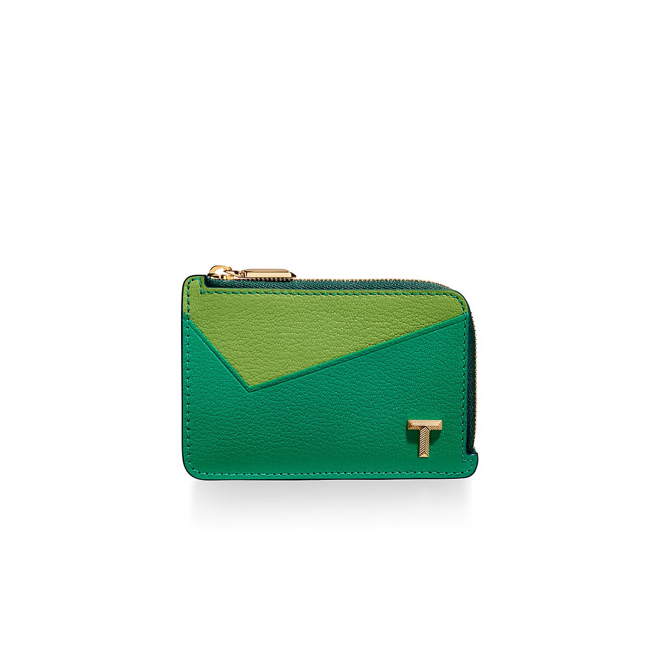 Tiffany T Zip Card Case in Emerald Green colourblock Leather