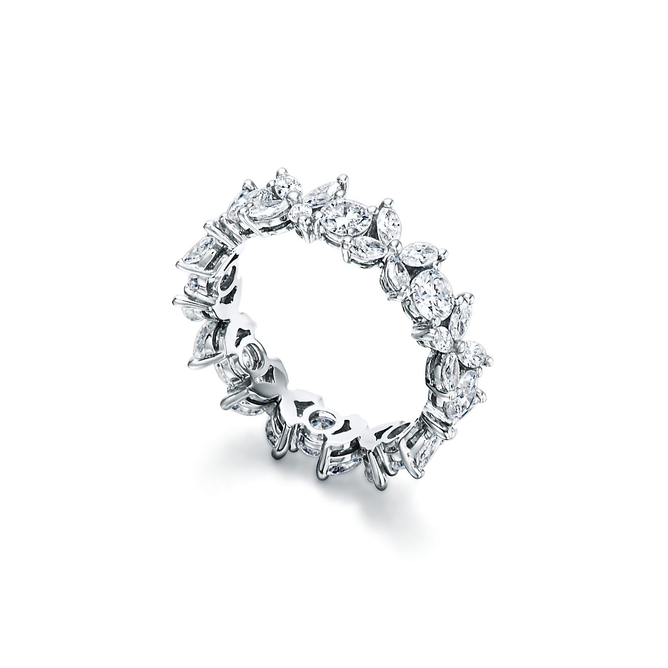 Platinum and Diamond Alternating Ring 