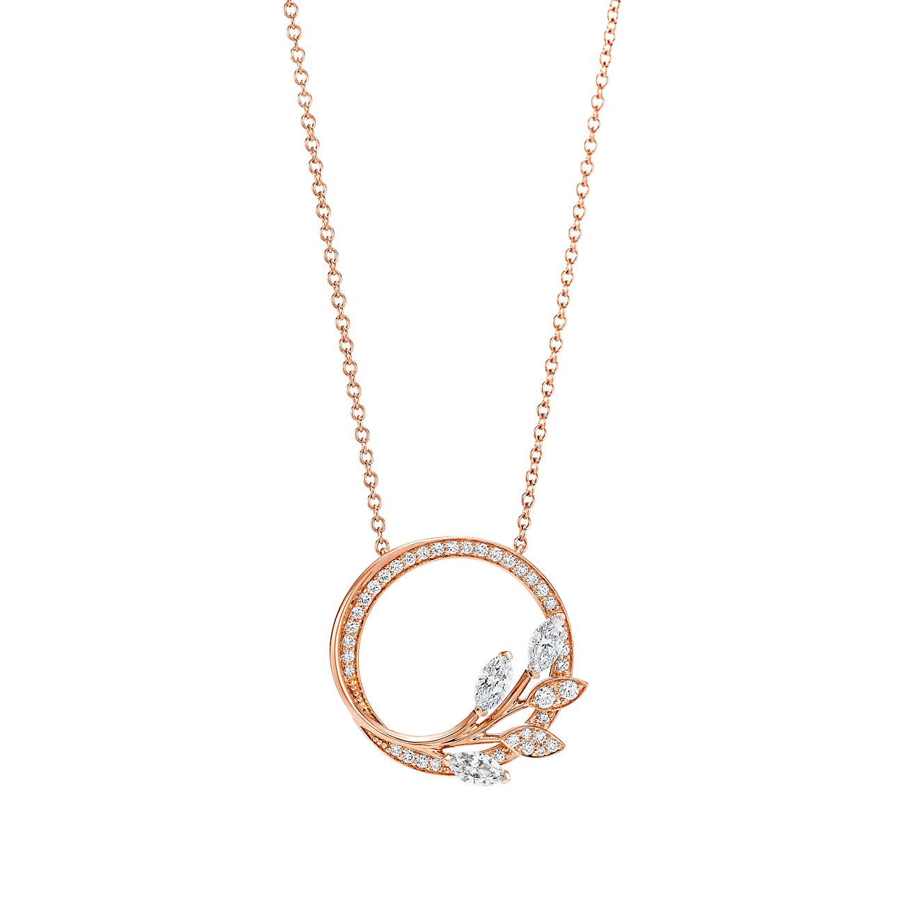 Tiffany Solitaire Diamond Pendant in 18K Rose Gold, Size: .17