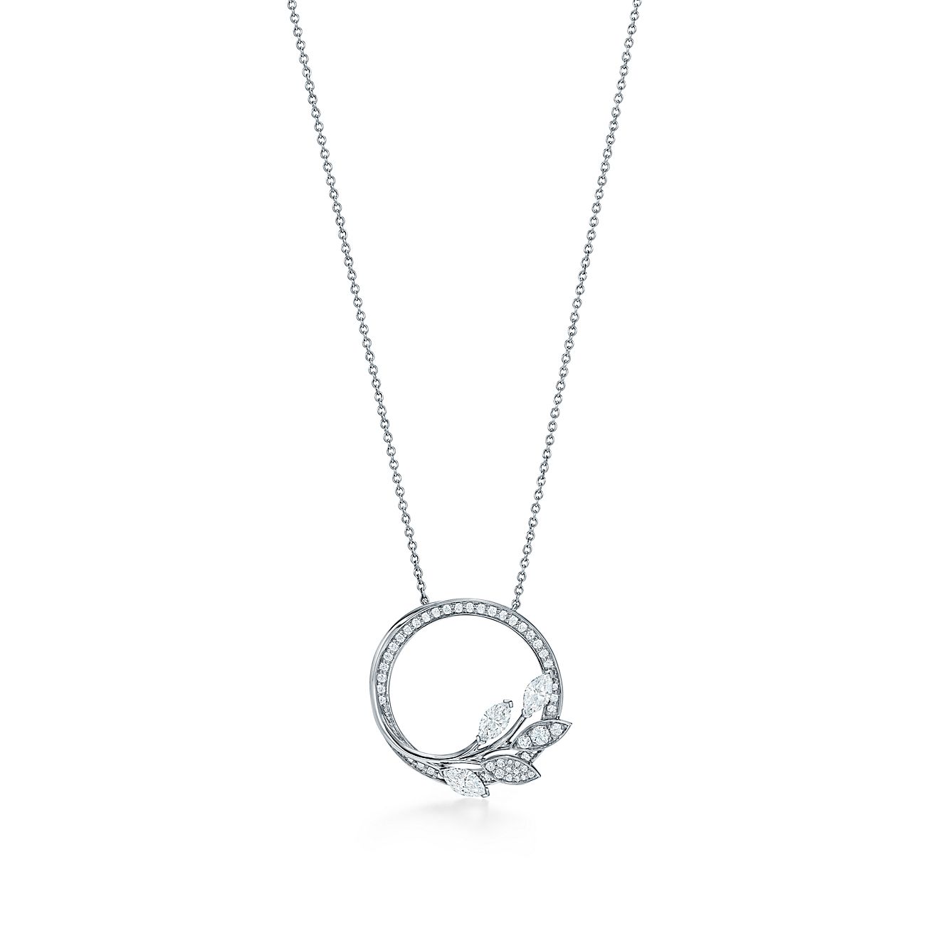 Tiffany Victoria® diamond vine circle pendant in platinum, large