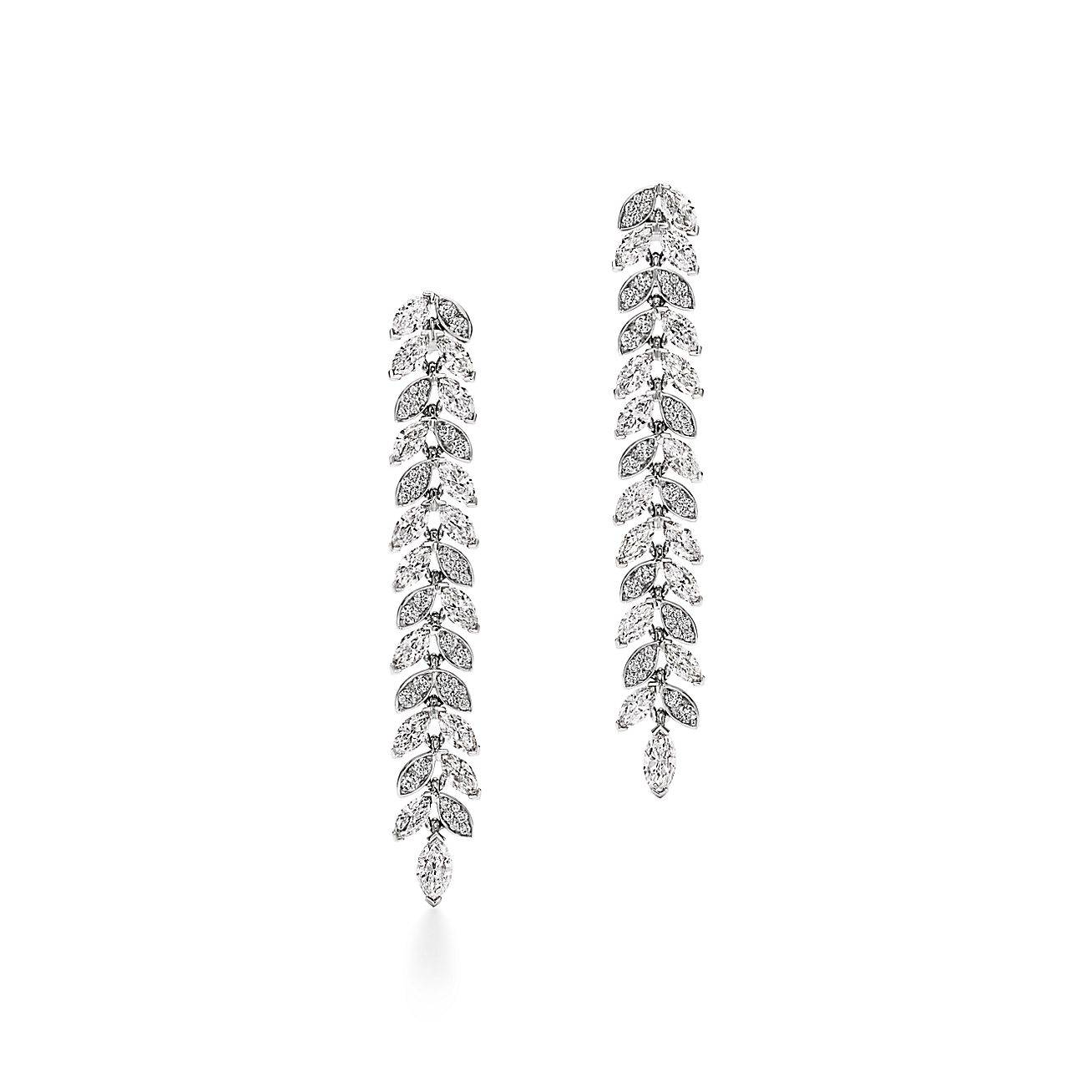 Tiffany Victoria™ diamond vine drop earrings in platinum. | Tiffany & Co.