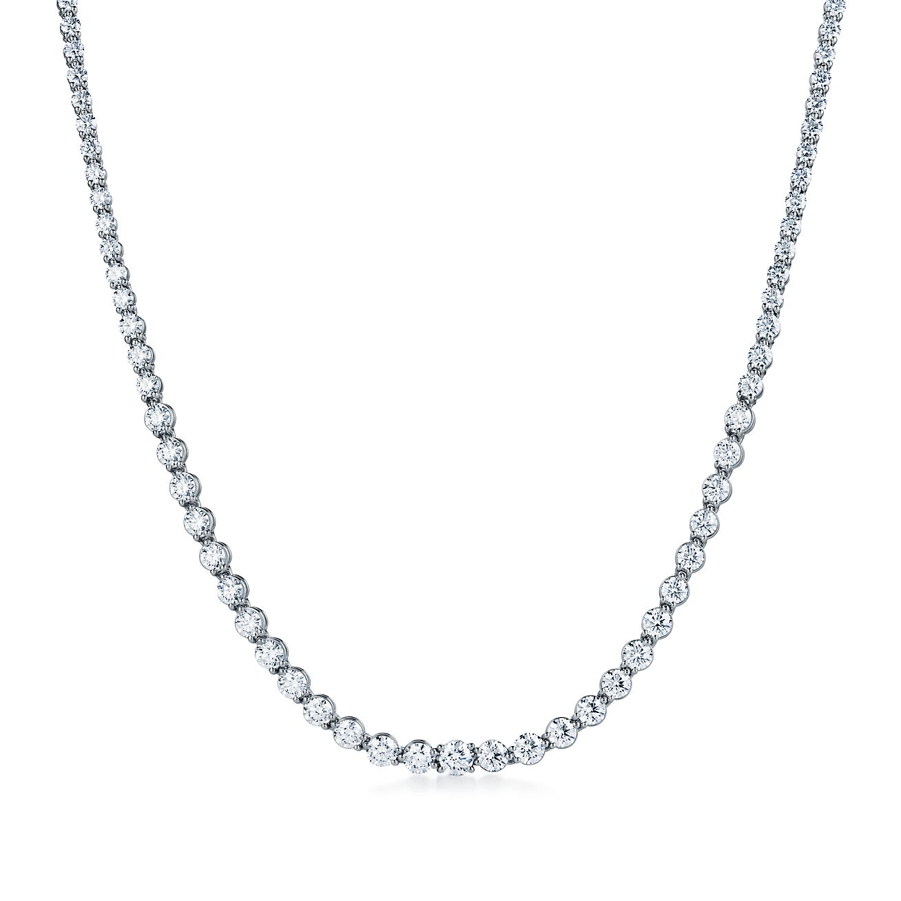 Tiffany Victoria™ graduated line necklace in platinum with diamonds.