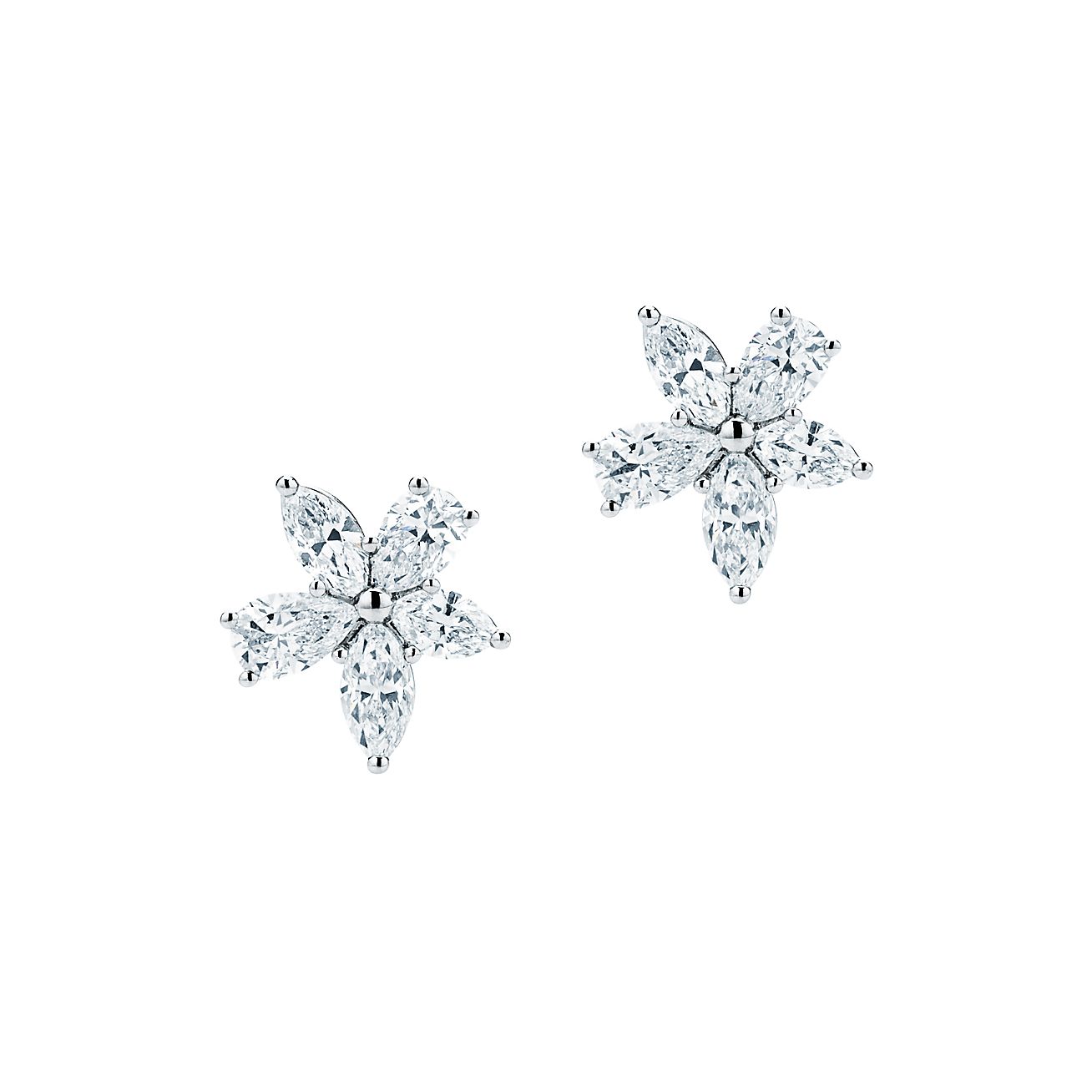 Tiffany Victoria® mixed cluster earrings in platinum with diamonds, large. | Tiffany & Co.