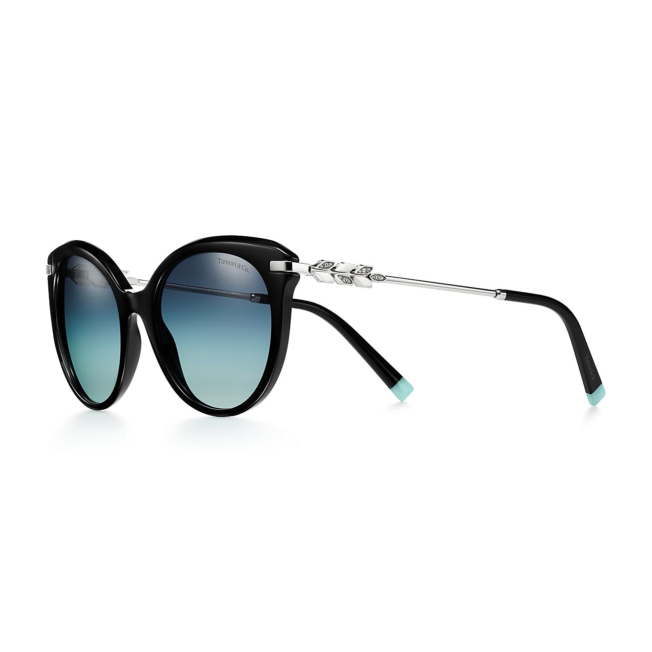 Tiffany Victoria™ Sunglasses in Black Acetate with Gradient Tiffany Blue™  Lenses | Tiffany & Co.