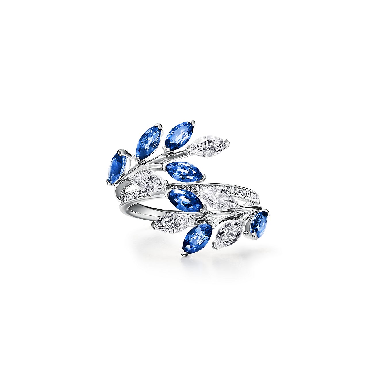 Tiffany Victoria® vine bypass ring in platinum with sapphires and diamonds.  | Tiffany & Co.